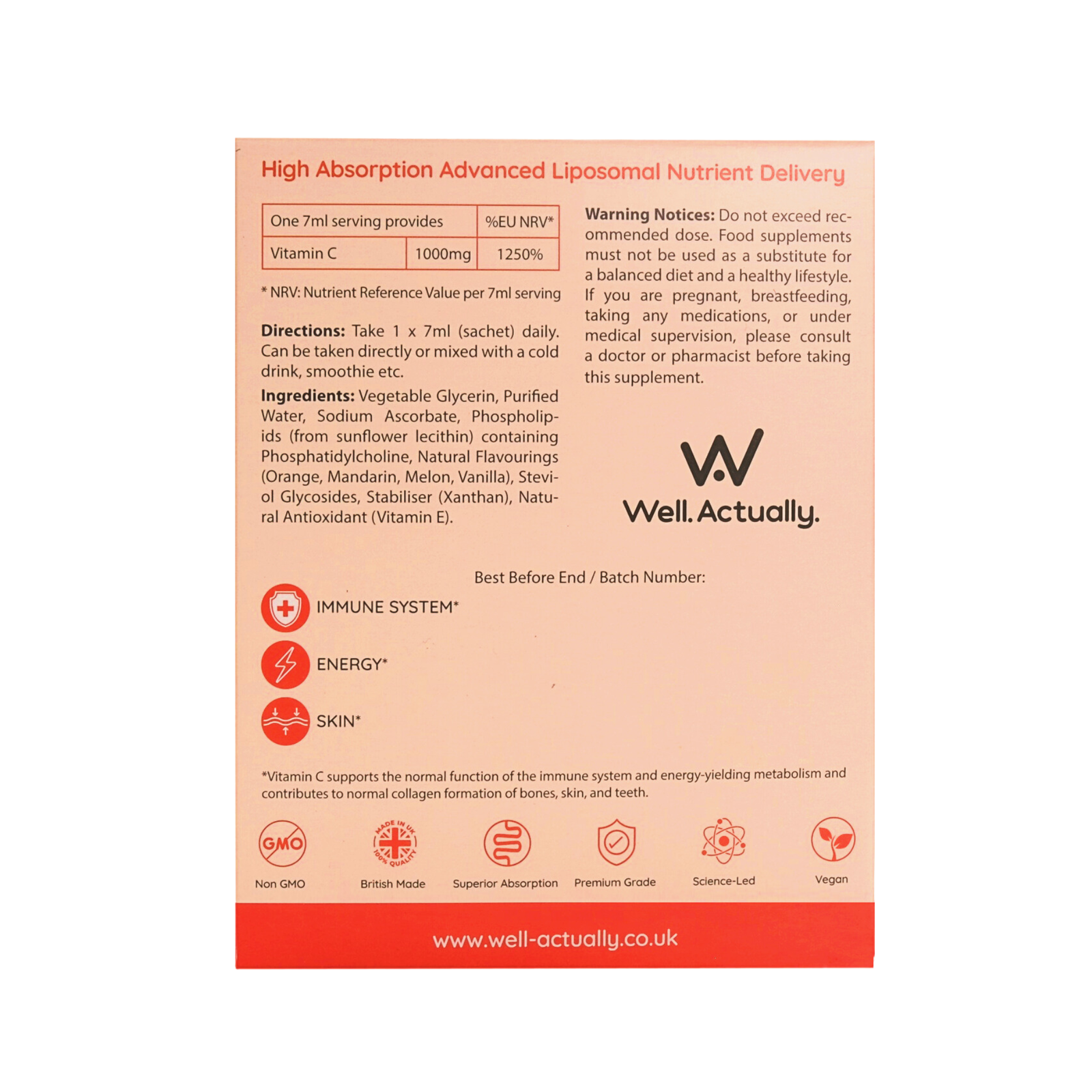 Well.actually. Liposomal Vitamin C 1000mg - 7ml Sachet - 5 Pack