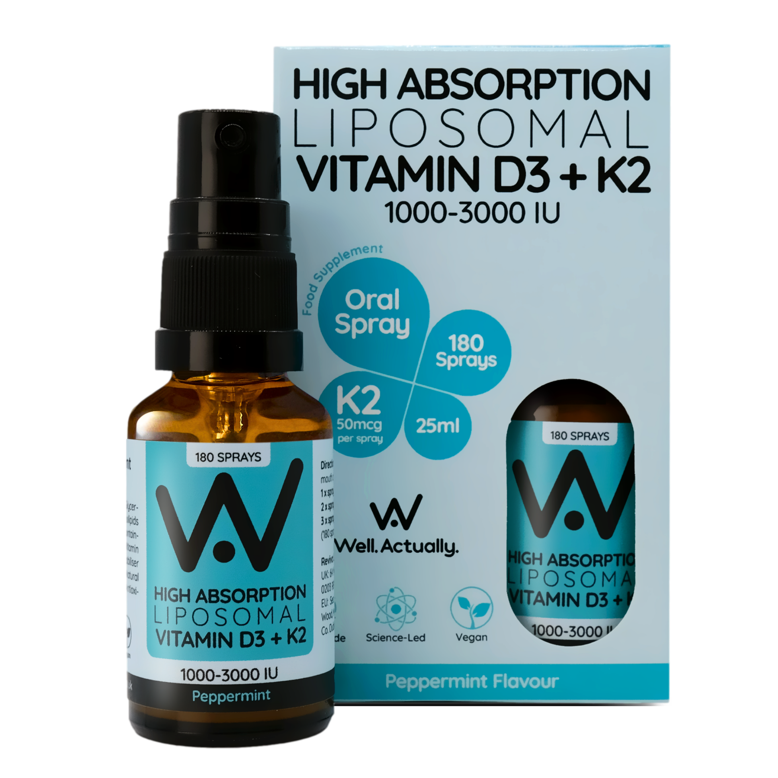 Well.Actually. Well.Actually. Liposomal Vitamin D3 (2000iu) + K2 - Spray - Peppermint