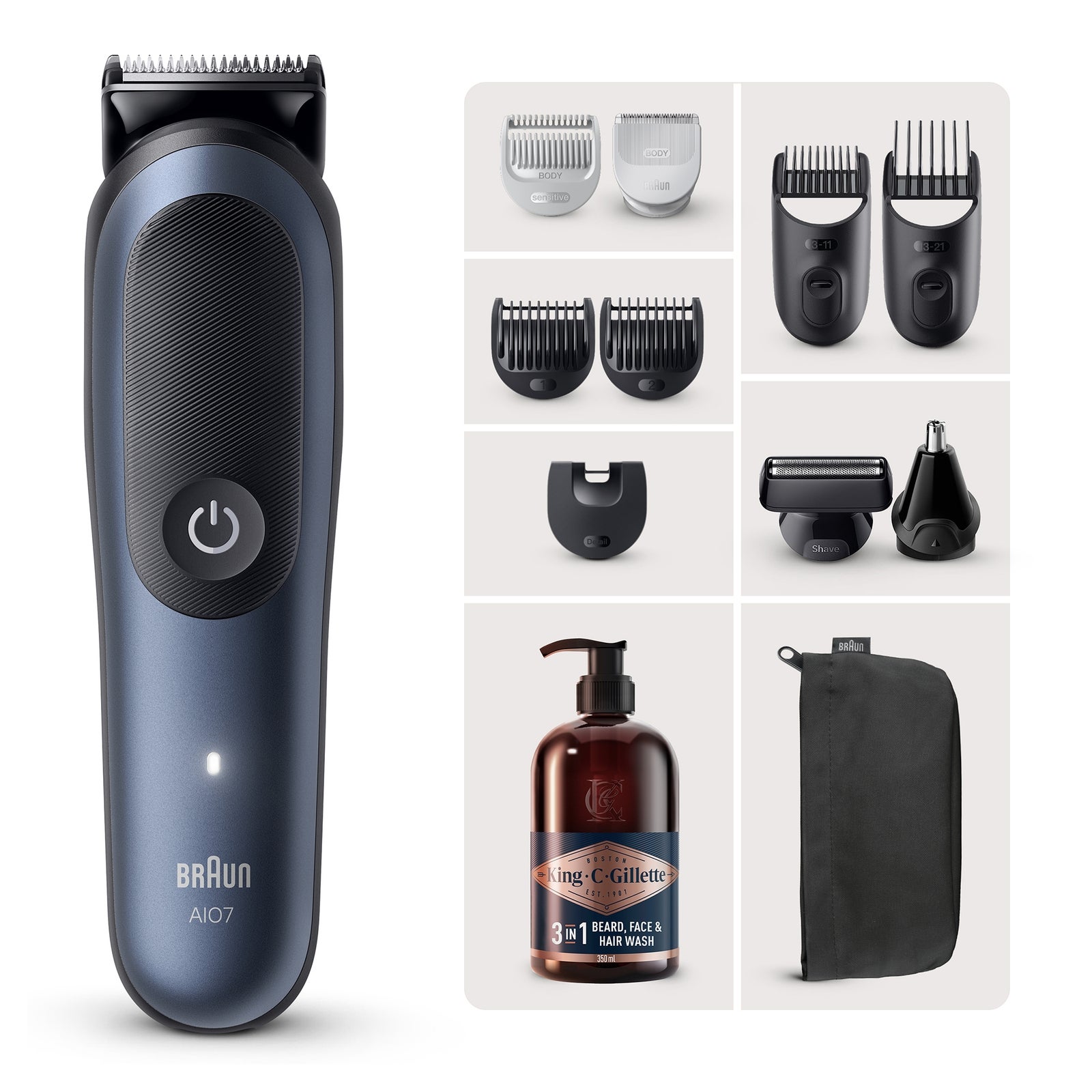 Braun Bundle: Rasierer Series 7 All-In-One Style Kit AIO7540 + King C. Gillette Bartshampoo 350 ml: retailer-supplied image