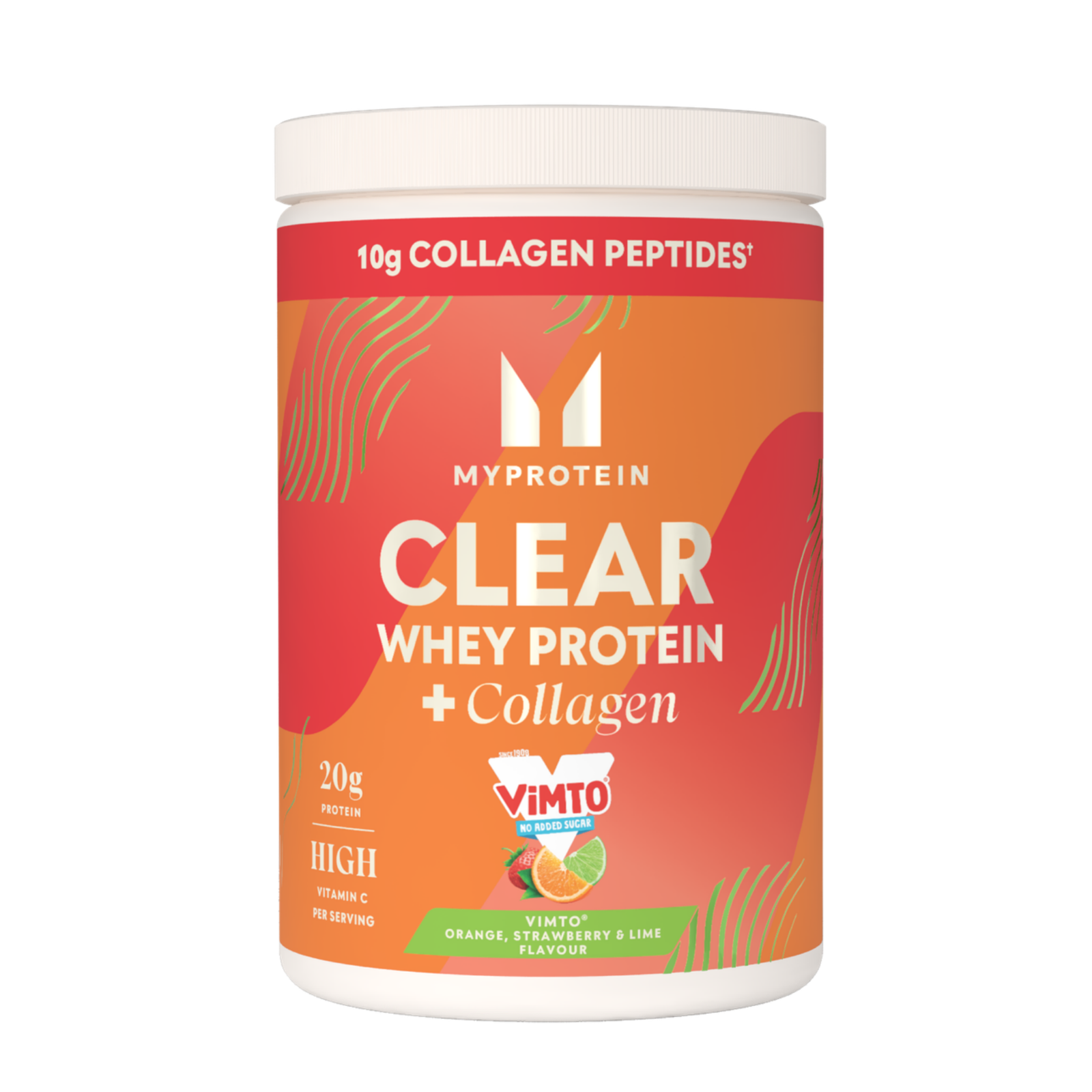 Clear Whey Protein Powder - 875g - 35servings - Vimto Orange, Strawberry, Lime (+ Collagen)