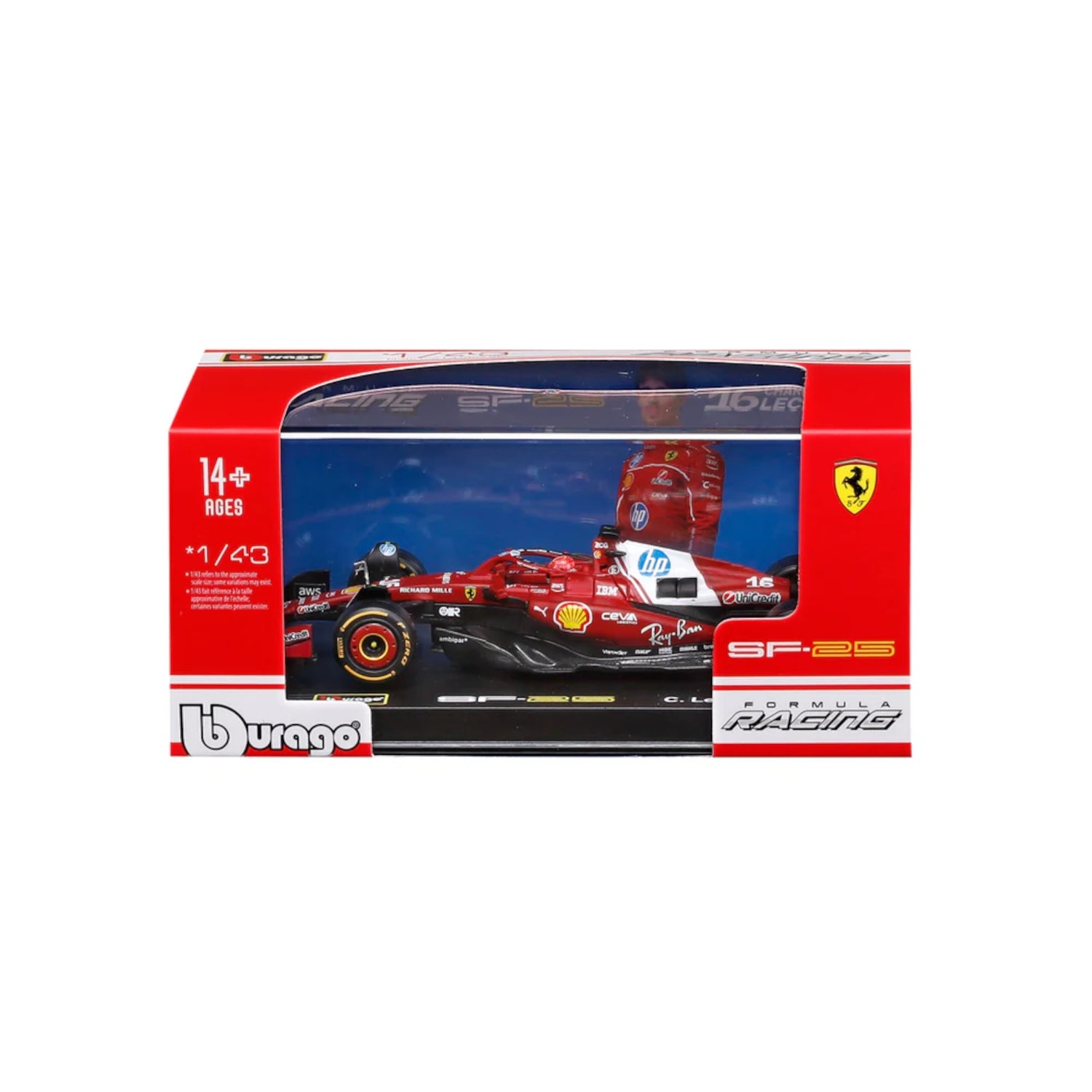 Bburago F1 Ferrari SF-25 2025 Leclerc With Helmet 1:43 Scale Model