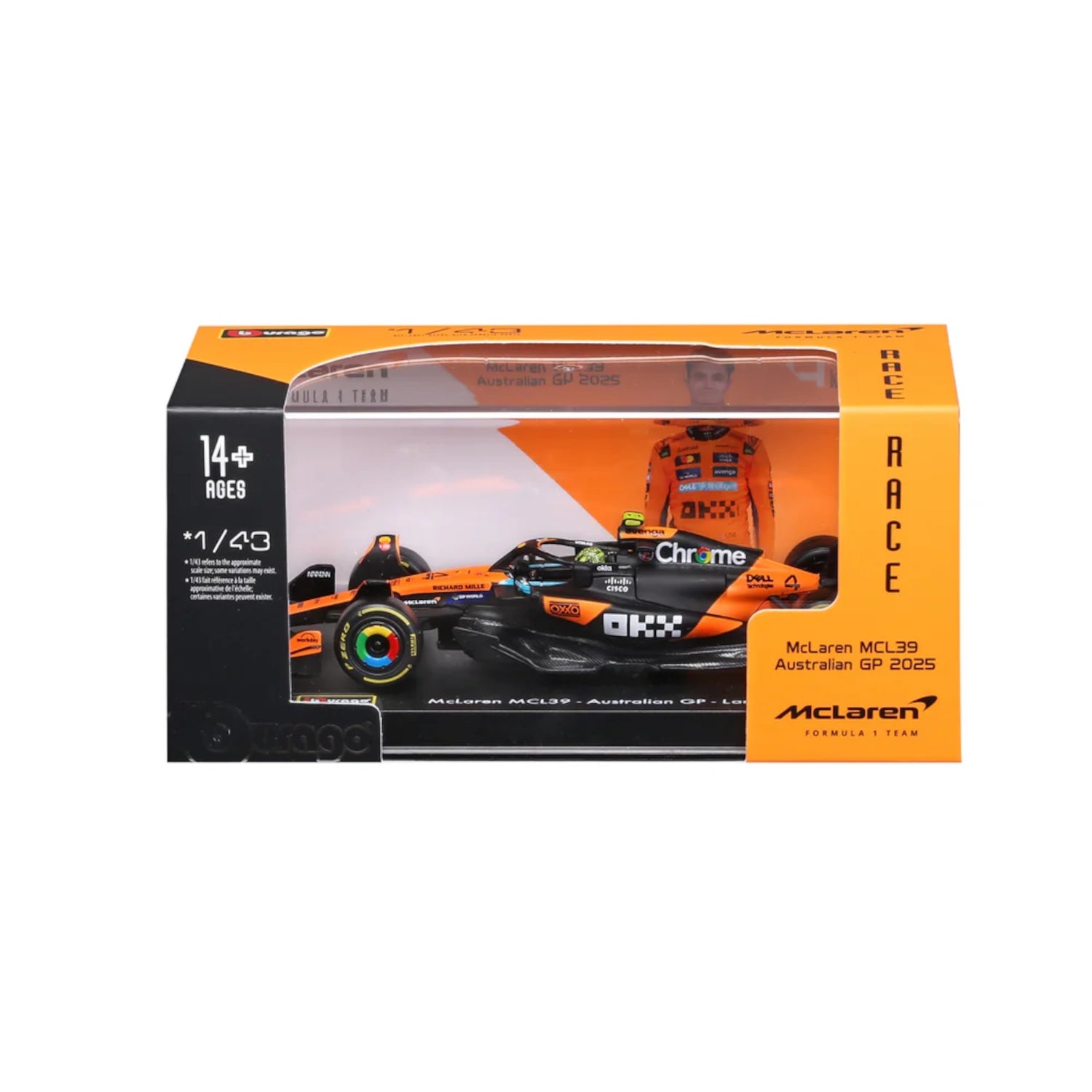 Bburago F1 Mclaren MCL39 2025 Norris With Helmet 1:43 Scale Model