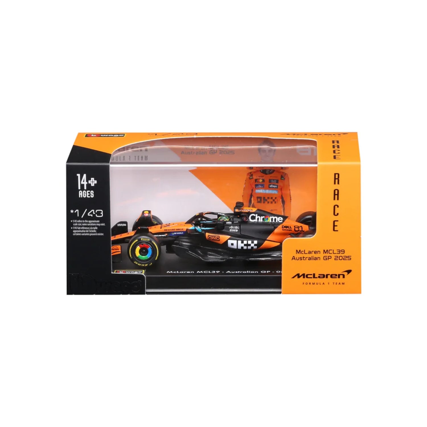 Bburago F1 Mclaren MCL39 2025 Piastri With Helmet 1:43 Scale Model