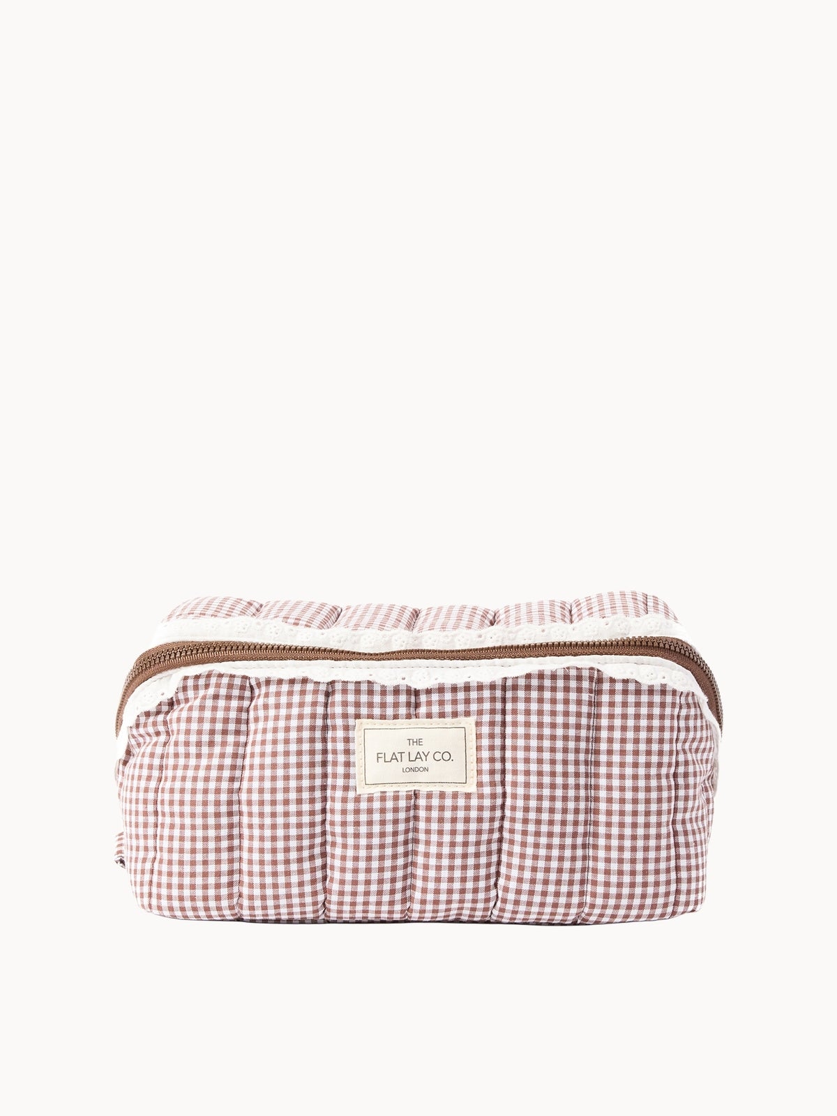 Debenhams Women's Multicolor Marshmallow Flat Lay Makeup Box Bag - Mocha Gingham W/ Frill - Image 6