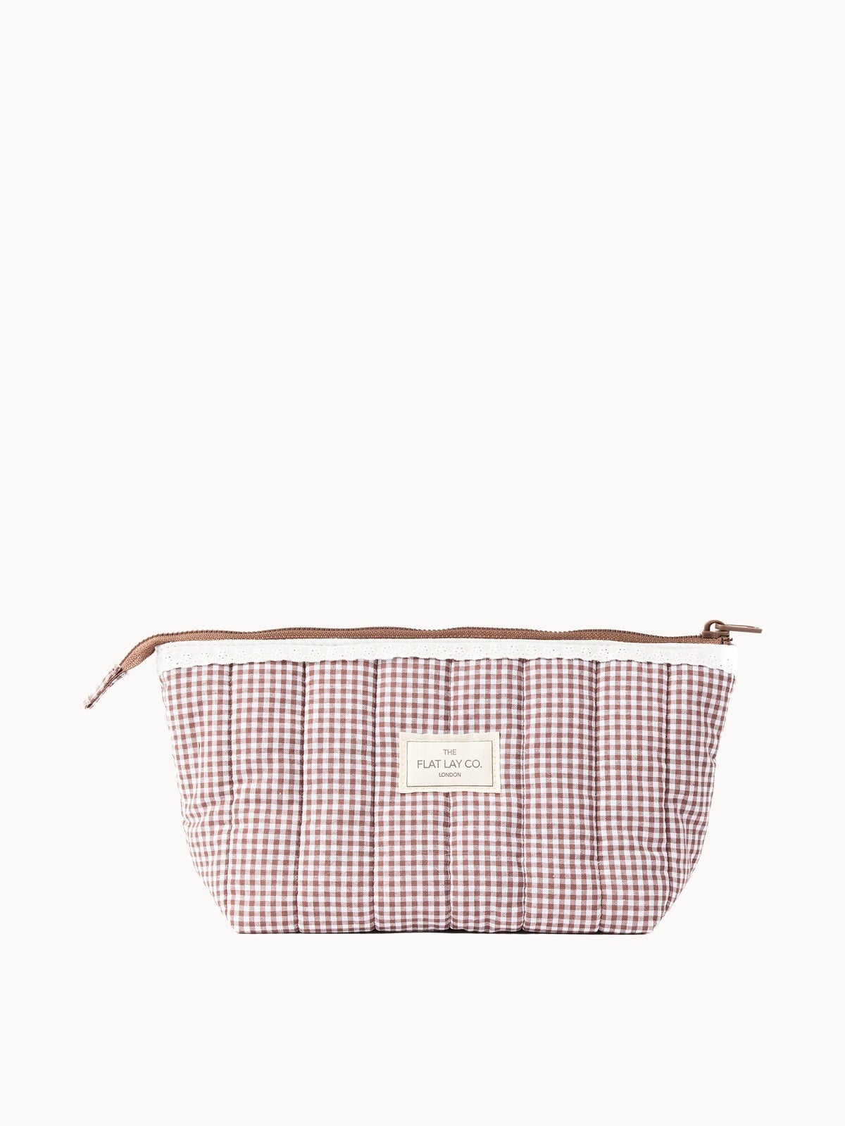 The Flat Lay Co. Essential Pouch - Mocha Gingham with Frill