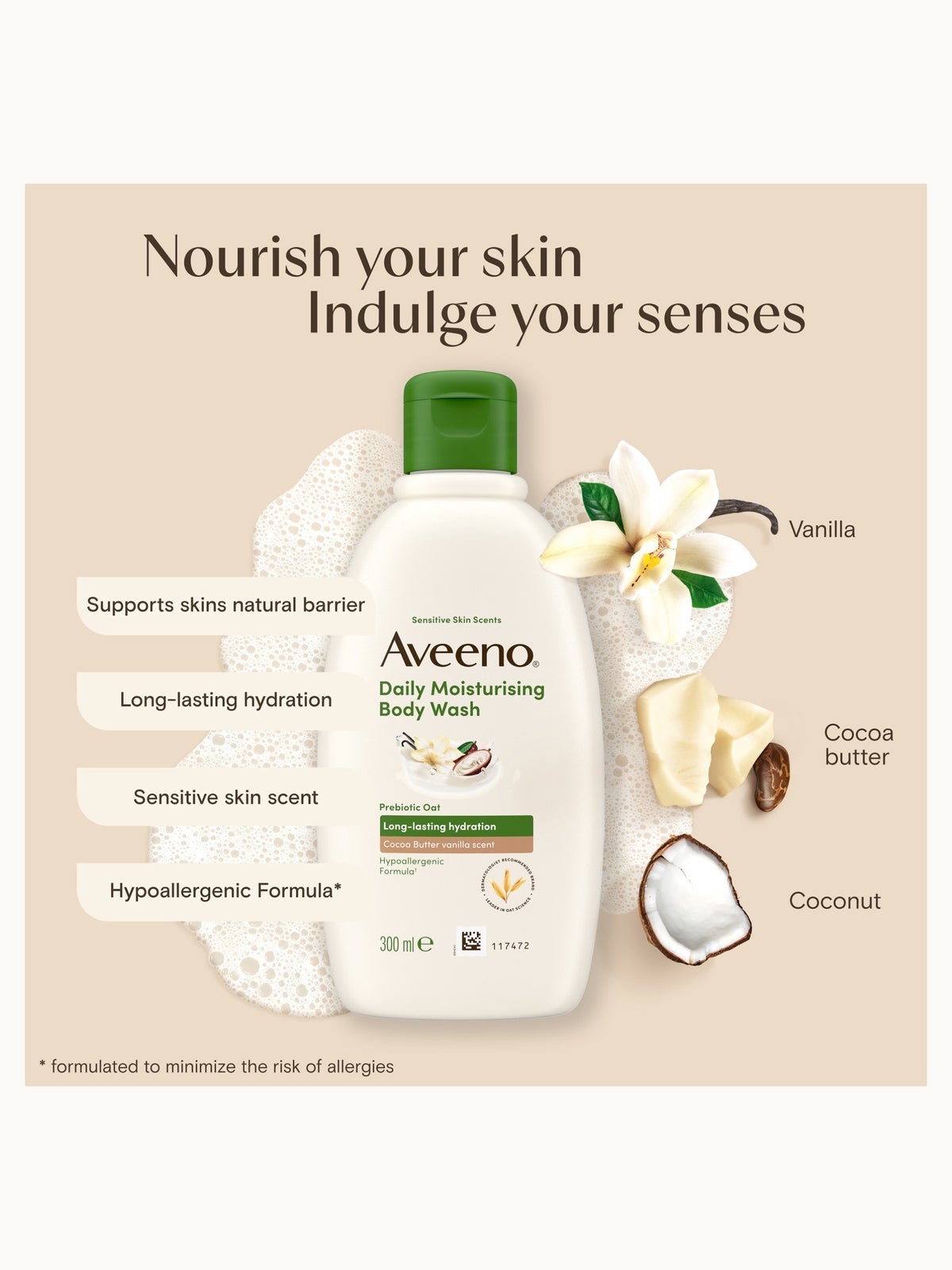 Aveeno Daily Moisturising Body Wash Cocoa Vanilla 300ml 3