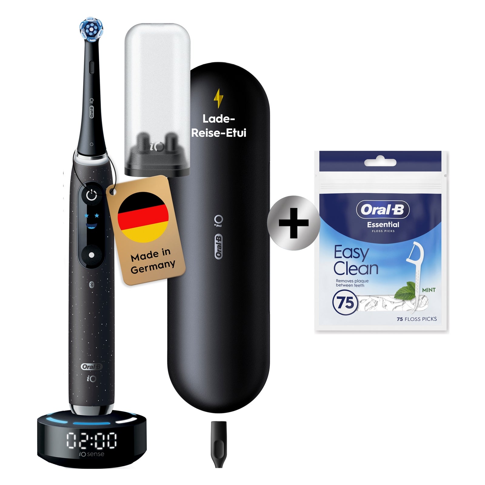 Premium Black Bundle: Oral-B iO Series 10 Cosmic Black mit Zahnseide-Sticks - Image 1