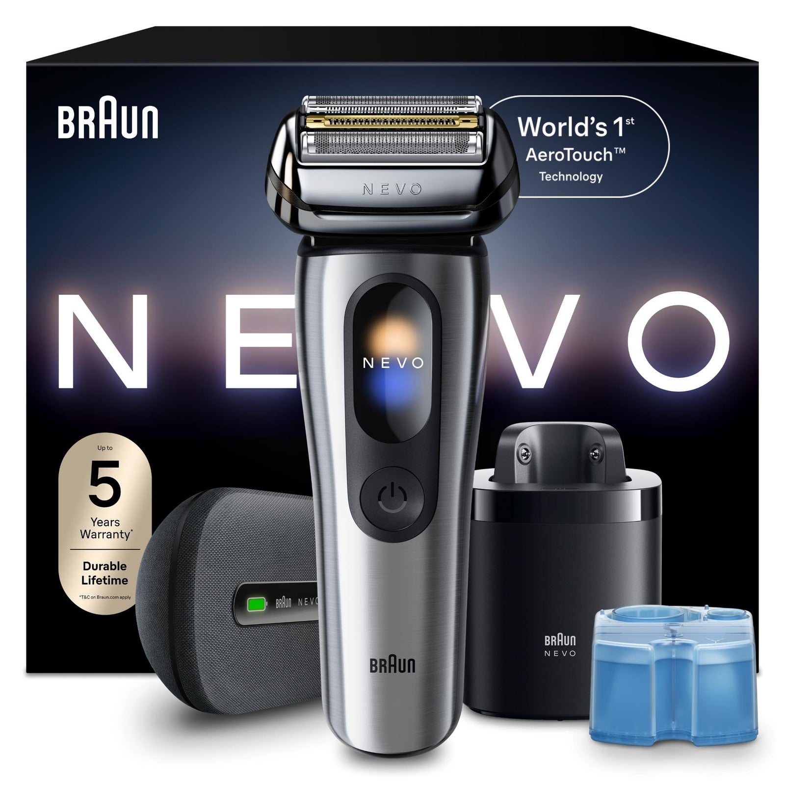 Braun NEVO Electric Shaver Wet & Dry AeroTouch Silver 60-Min Runtime NEVO17000C - Image 3