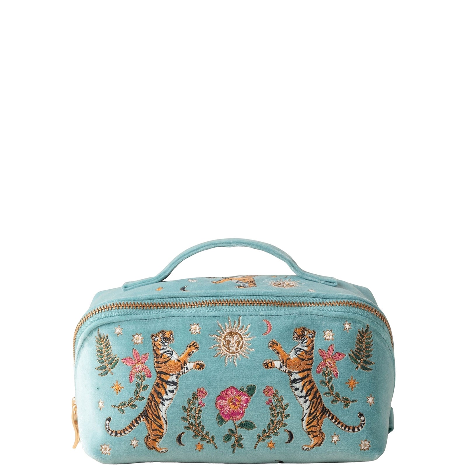 Elizabeth Scarlett Celestial Tigers Velvet Open Flat Makeup Bag - Dusky Teal