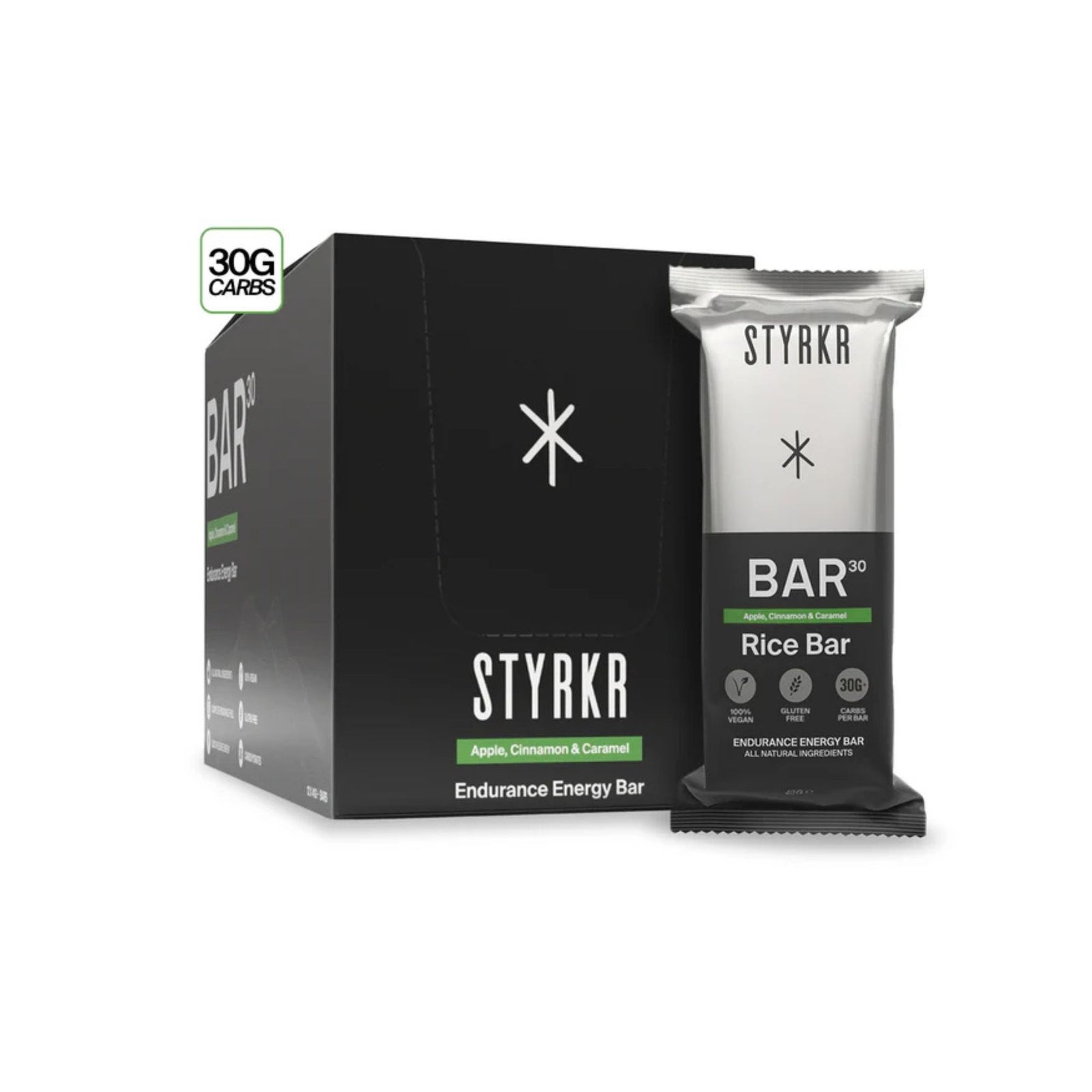 Styrkr Bar30 Vegan Energy Bar - 12Bars - Apple, Cinnamon & Caramel