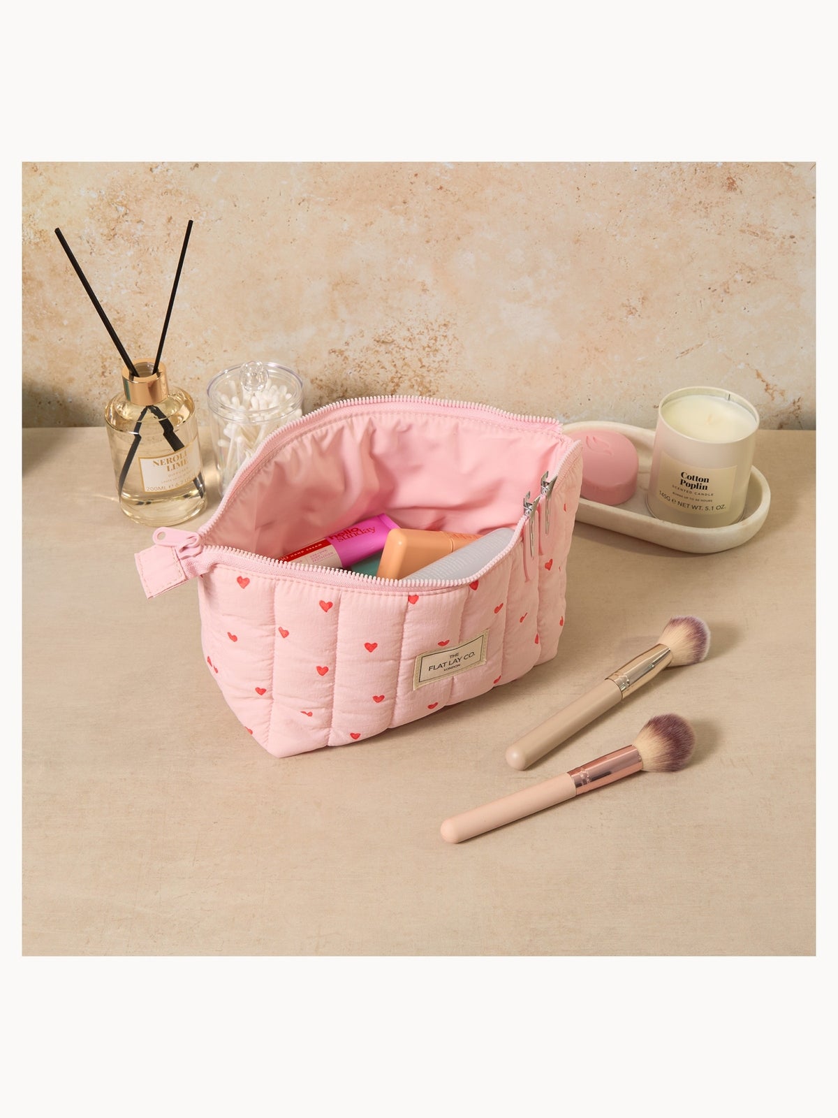 The Flat Lay Co. Marshmallow Essential Makeup Pouch & Tangle Teezer Detangler Duo 2