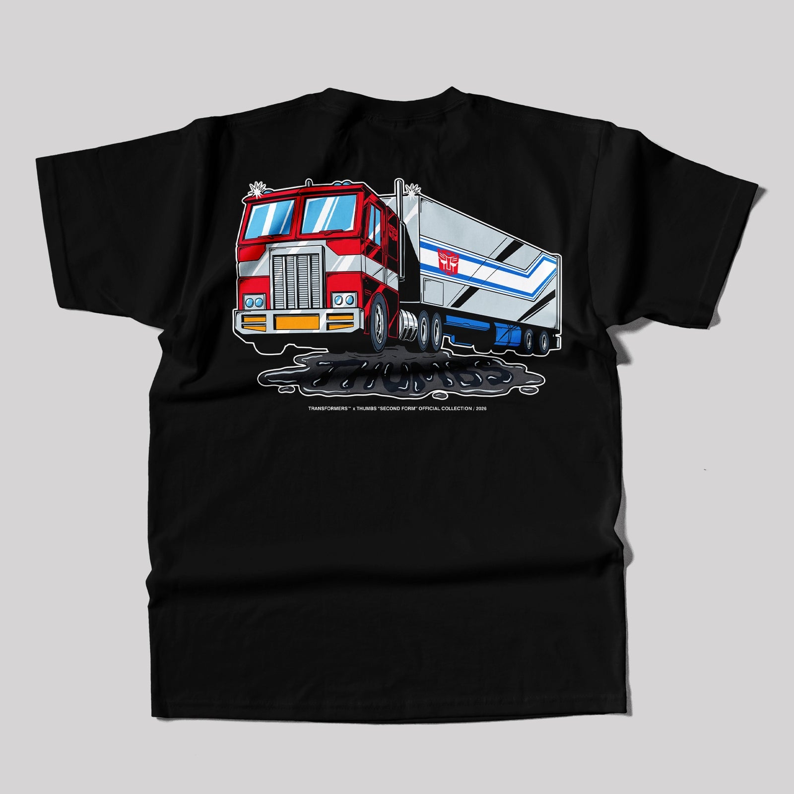 Transformers x THUMBS Optimus Prime Oil Spill T - shirt Black