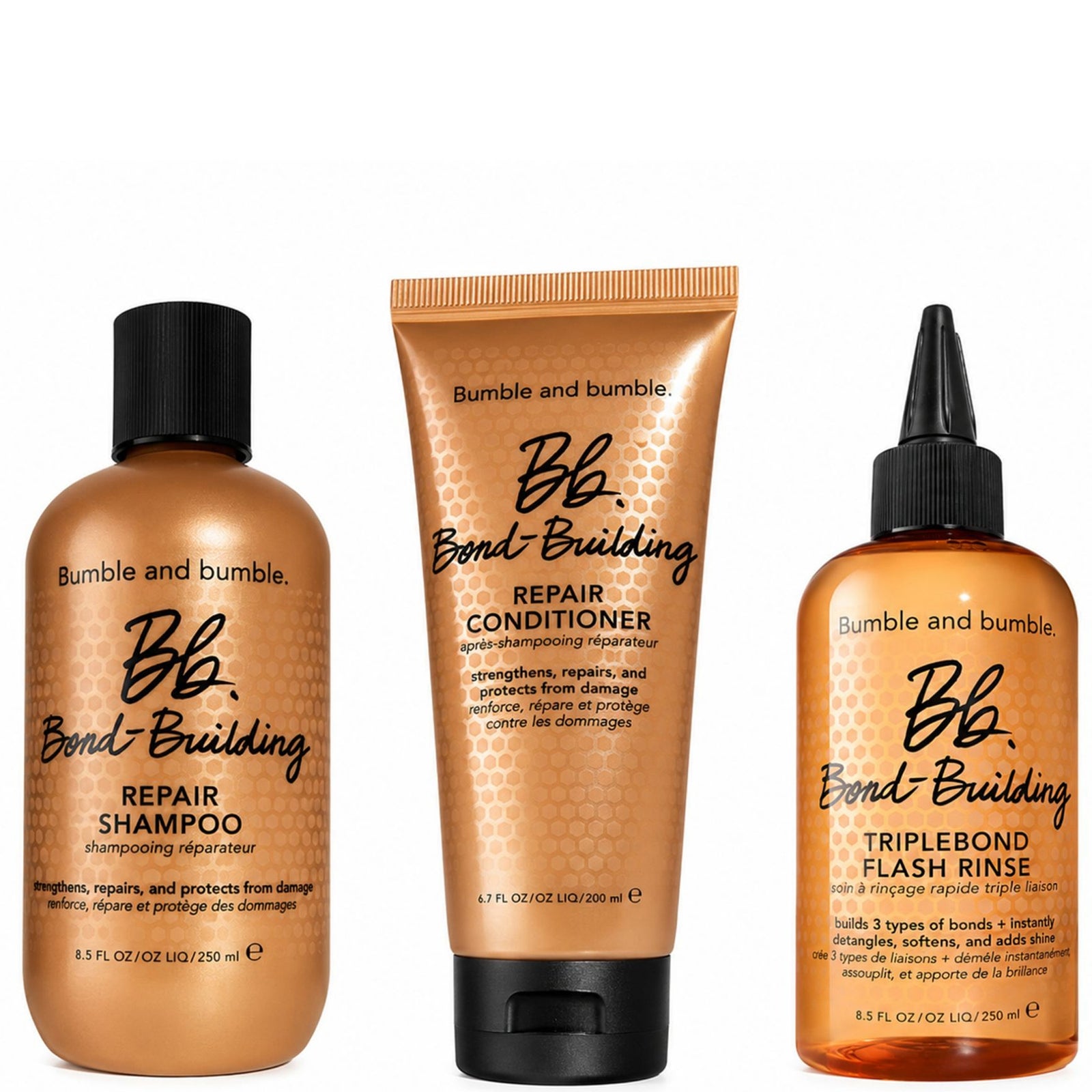 Bumble and bumble Bond-Building Repair Shampoo 250ml & Conditioner 200ml and Triple Flash Rinse Full Size 250ml Bundle
