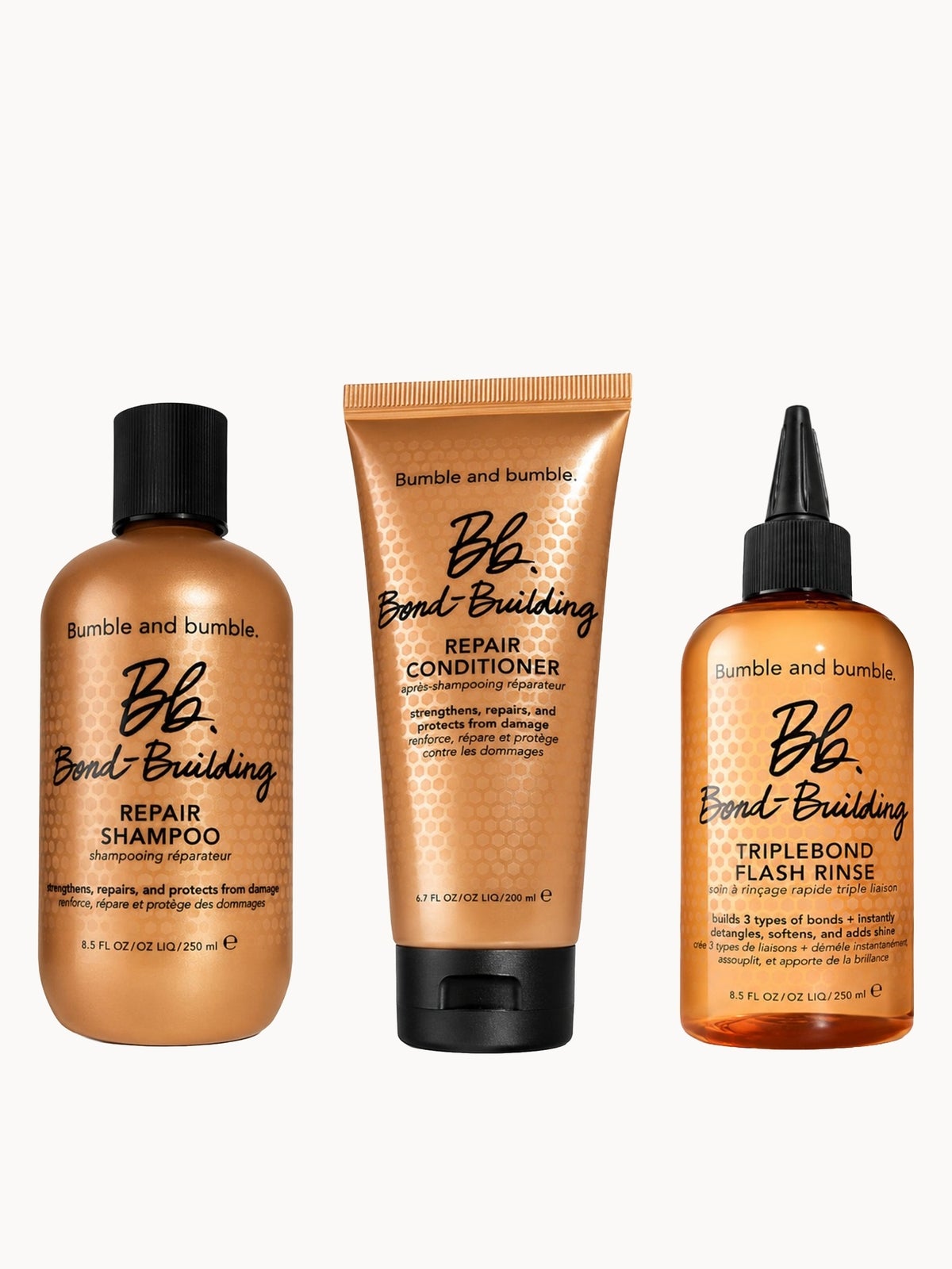 Bumble and bumble Bond-Building Repair Shampoo 250ml & Conditioner 200ml and Triple Flash Rinse Full Size 250ml Bundle