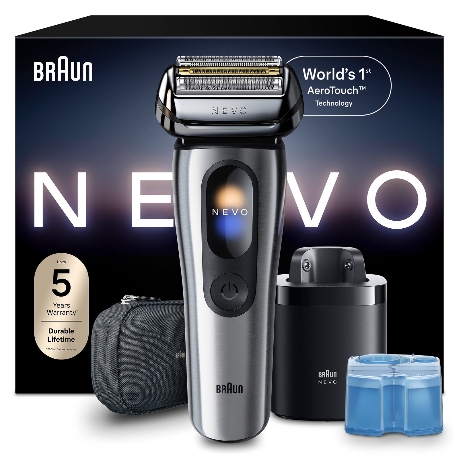 Braun Silber Elektrorasierer "Nevo 11000Cc" Smartclean-Plus-Reinigungsstation Integrierter Präzisionstrimmer Aerotouch Smart Display 7-In-1 Care System Reiseetui von Baur - Image 6