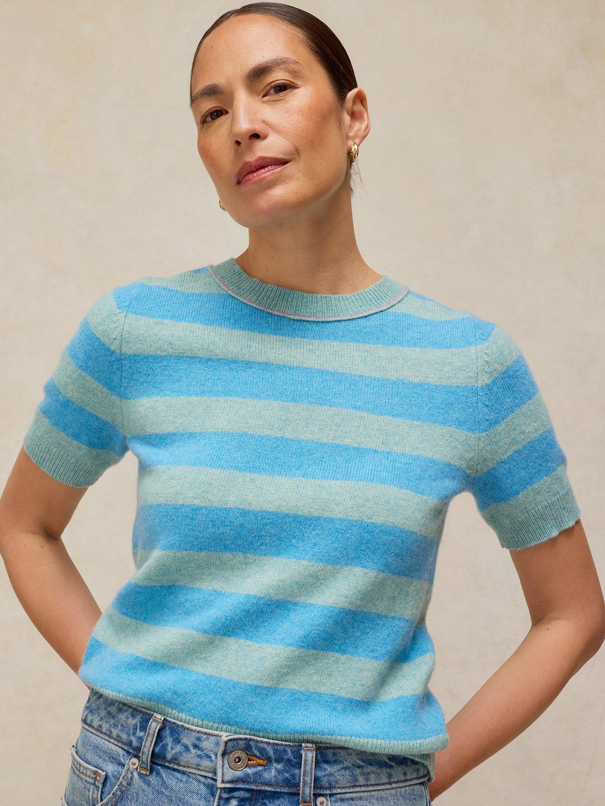 White Stuff Blau Multi Gestreiftes Strick-T-Shirt Sansa - 42 - Bild 1