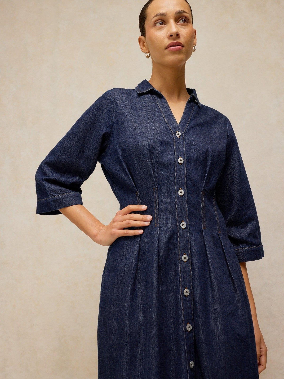 White Stuff Luna Denim Pleated Flared Dress - Bild 2