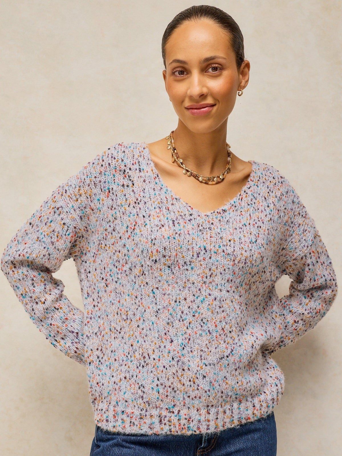 White Stuff Hellnatur Pullover Mit V-Ausschnitt Und Struktur - 42