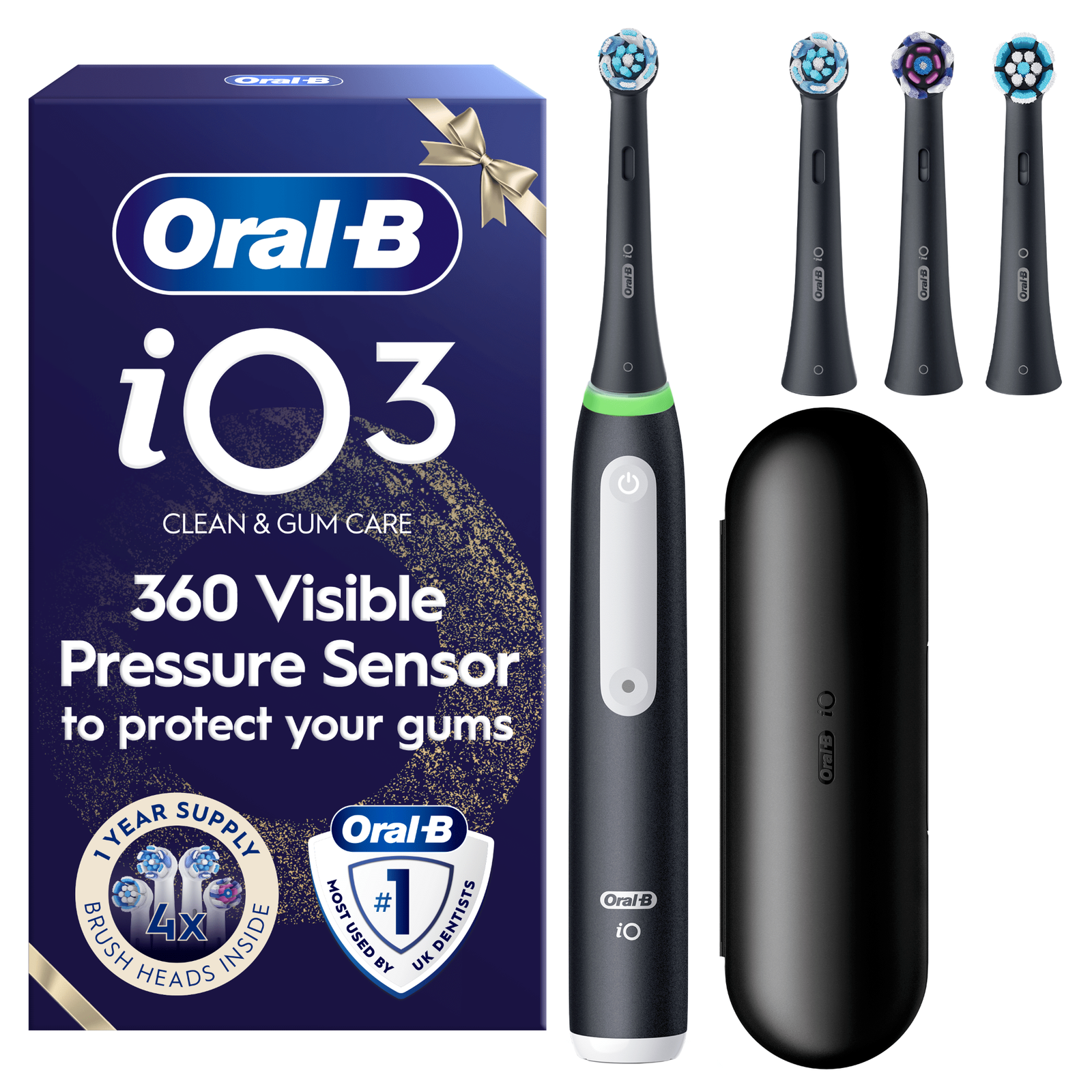Oral-B iO3 Black Electric Toothbrush Holiday Gift Pack: retailer-supplied image