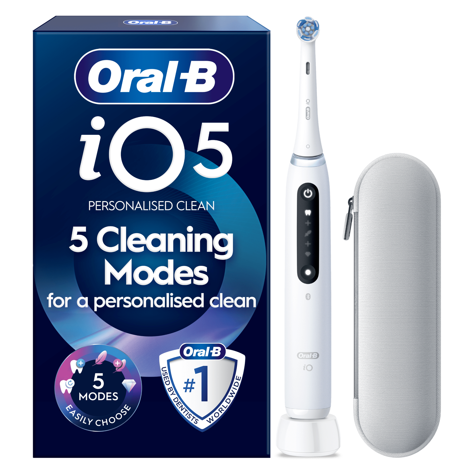 Oral-B iO5 White Electric Toothbrush + Zipper Case: retailer-supplied image