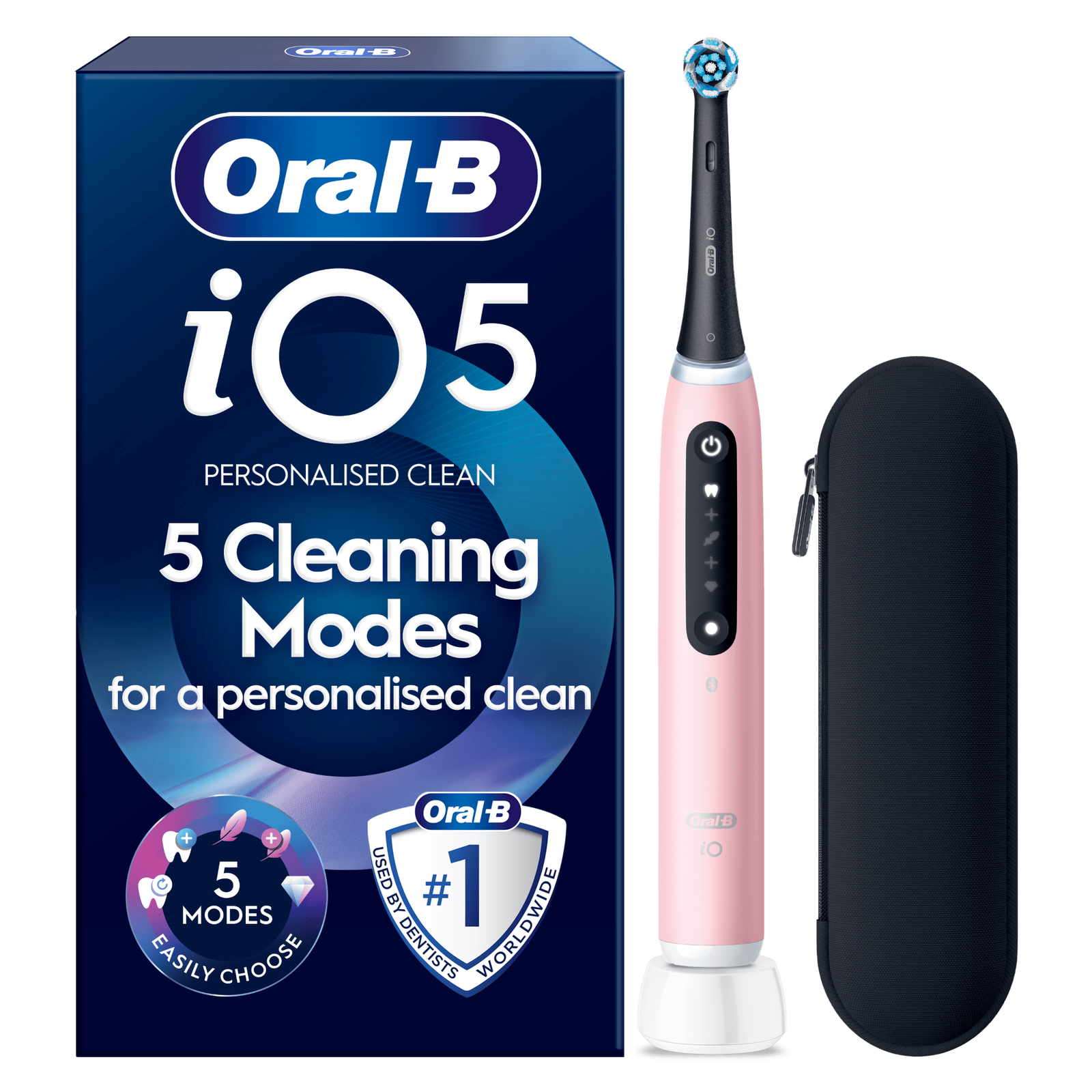 Oral-B iO5 Pink Electric Toothbrush + Zipper Case Pink: retailer-supplied image
