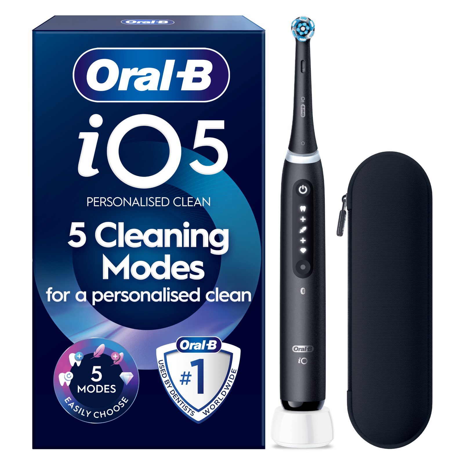 Oral-B iO5 Black Toothbrush + Soft Travel Case: retailer-supplied image