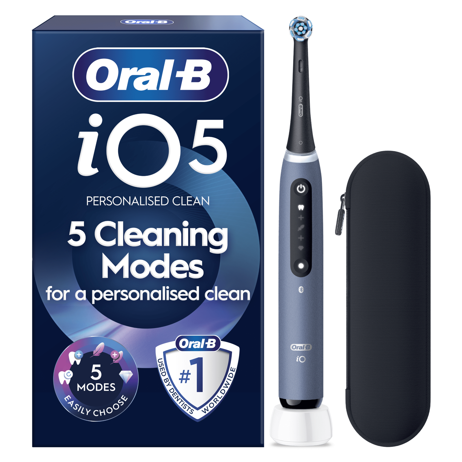 Oral-B iO5 Blue Electric Toothbrush + Zipper Case: retailer-supplied image