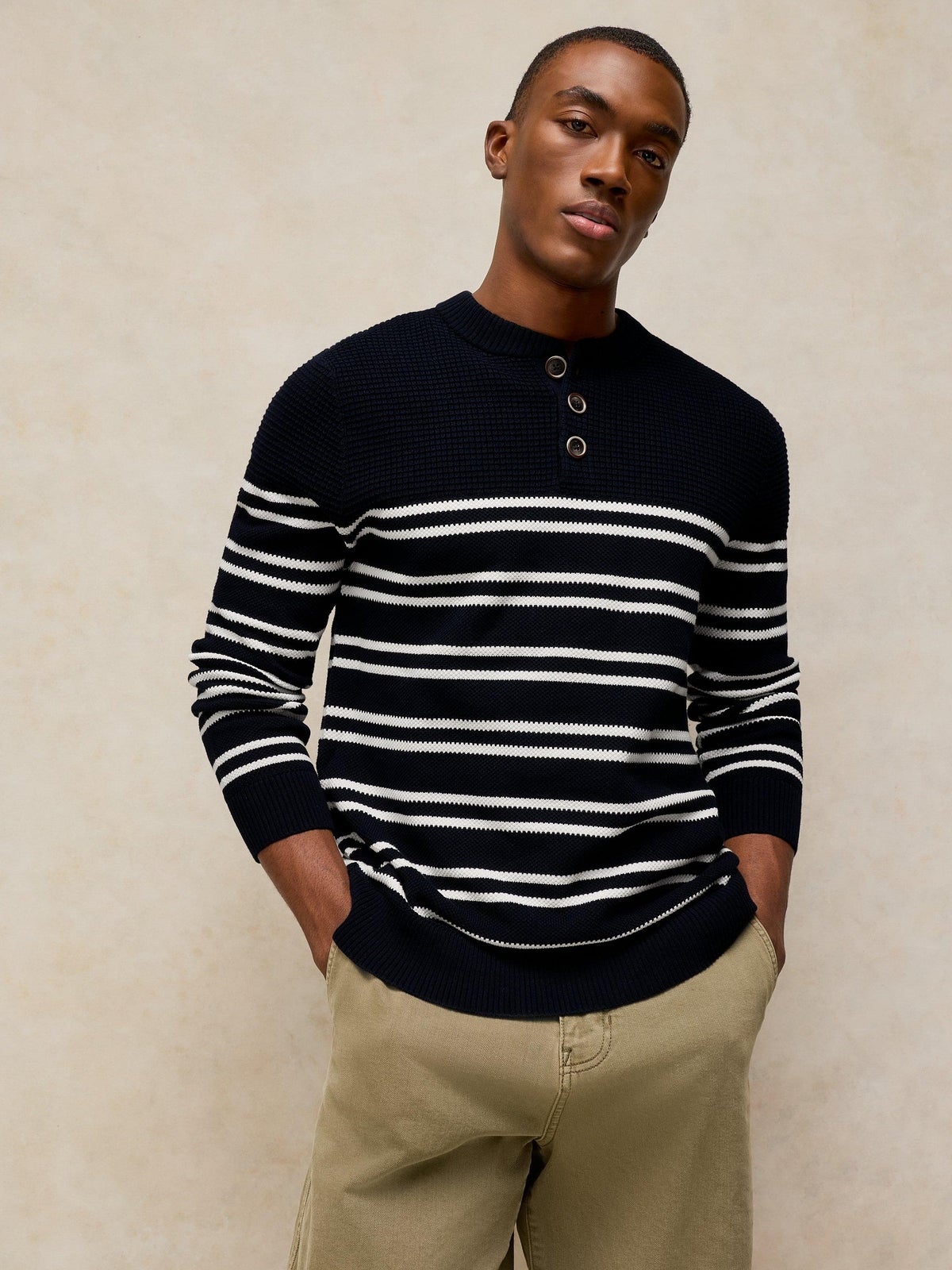 Gestreifter Henley-Pullover Attadale - XXL/R