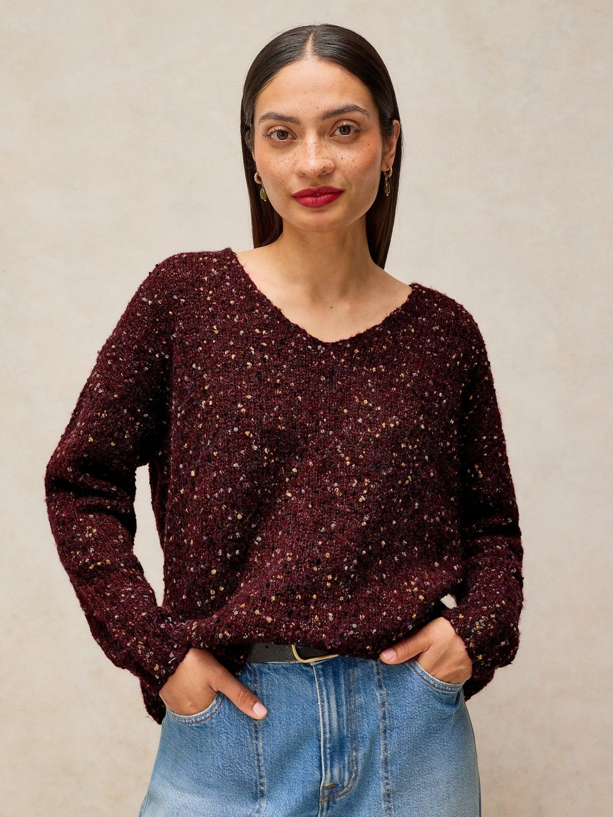 Pullover mit V-Ausschnitt und Struktur - 52