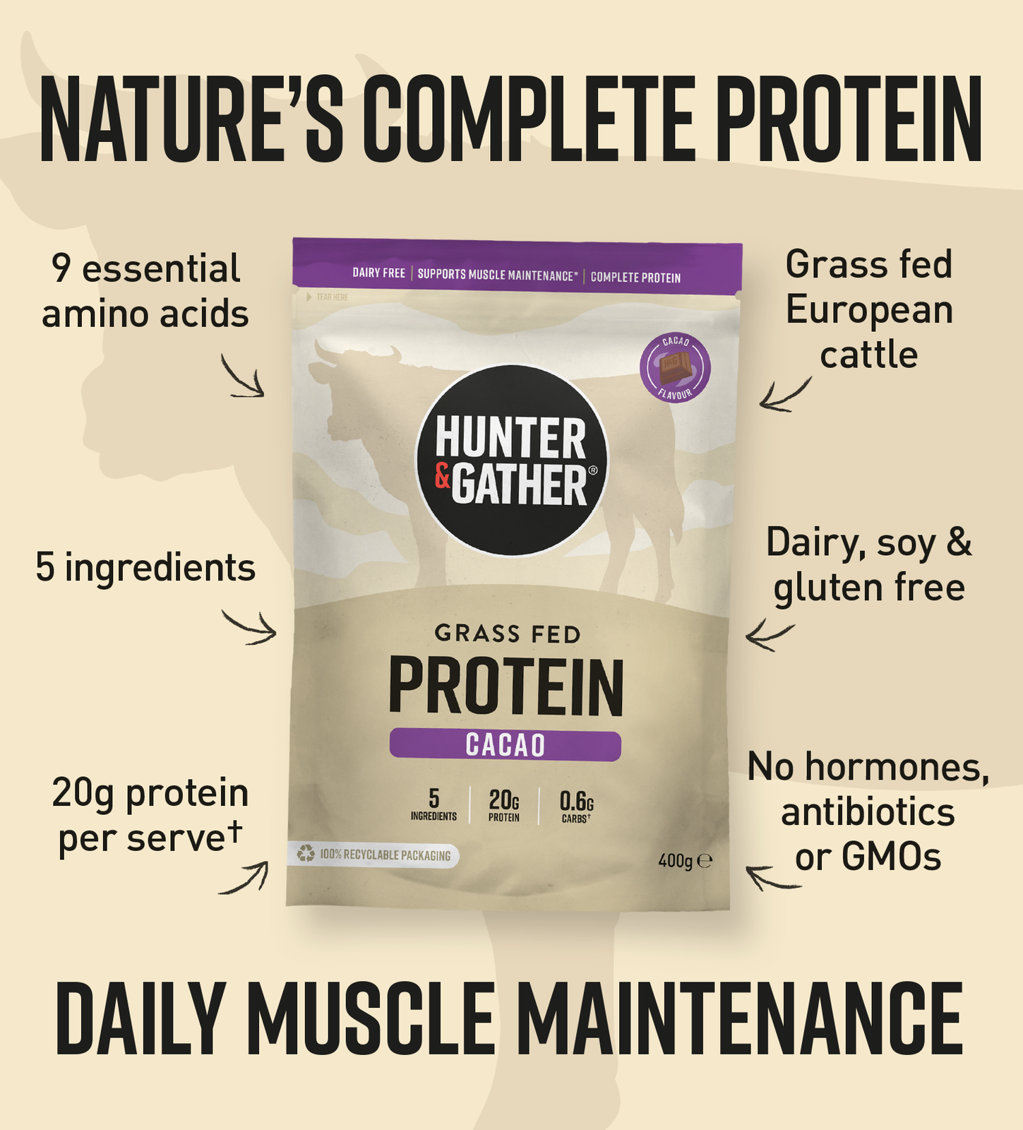 Hunter & Gather Beef Protein Cacao – 400g