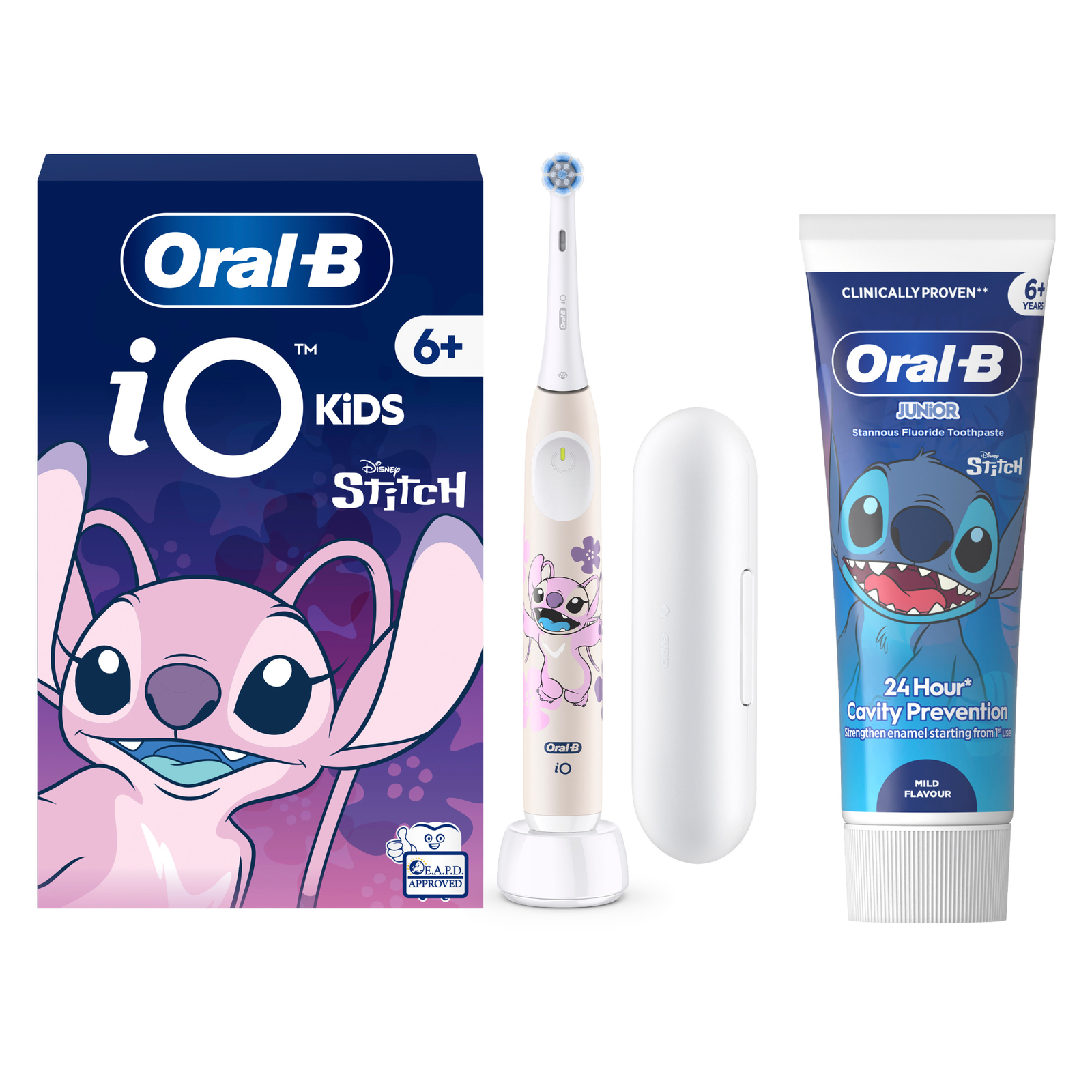 Oral-B iO Kids Disney Angel Electric Toothbrush + Travel Case + Stitch Toothpaste