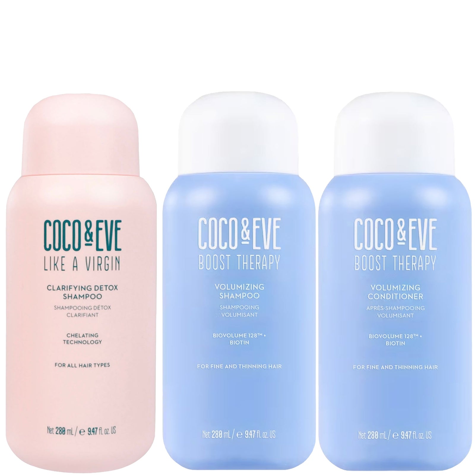 Coco & Eve Clarifying Detox Shampoo, Boost Therapy Shampoo and Boost Therapy Conditioner