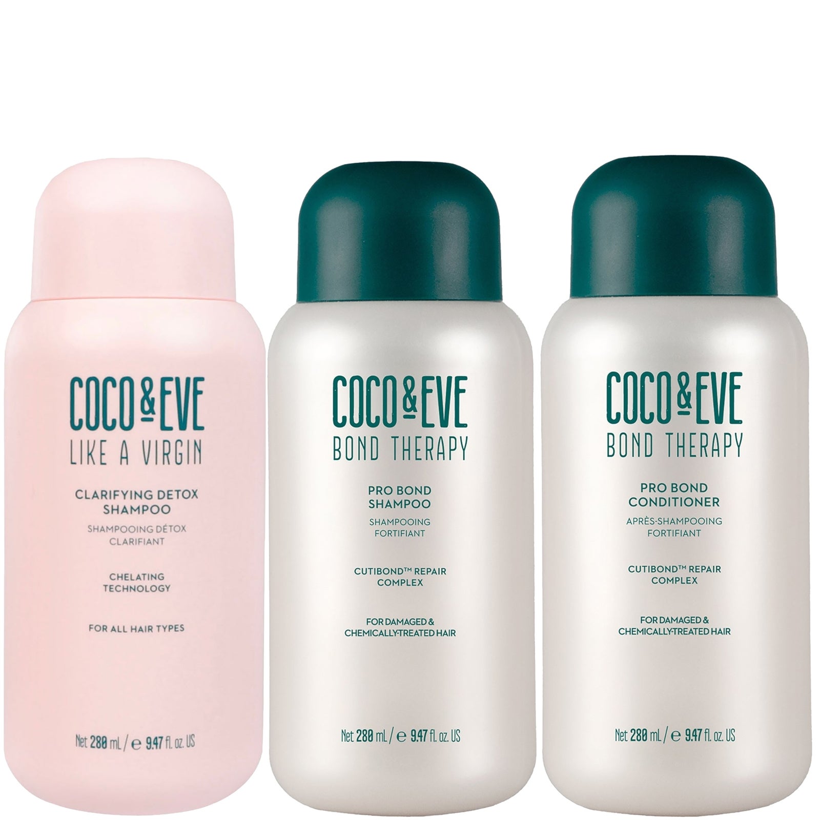 Coco & Eve Clarifying Detox Shampoo, Bond Therapy Shampoo and Bond Therapy Conditioner