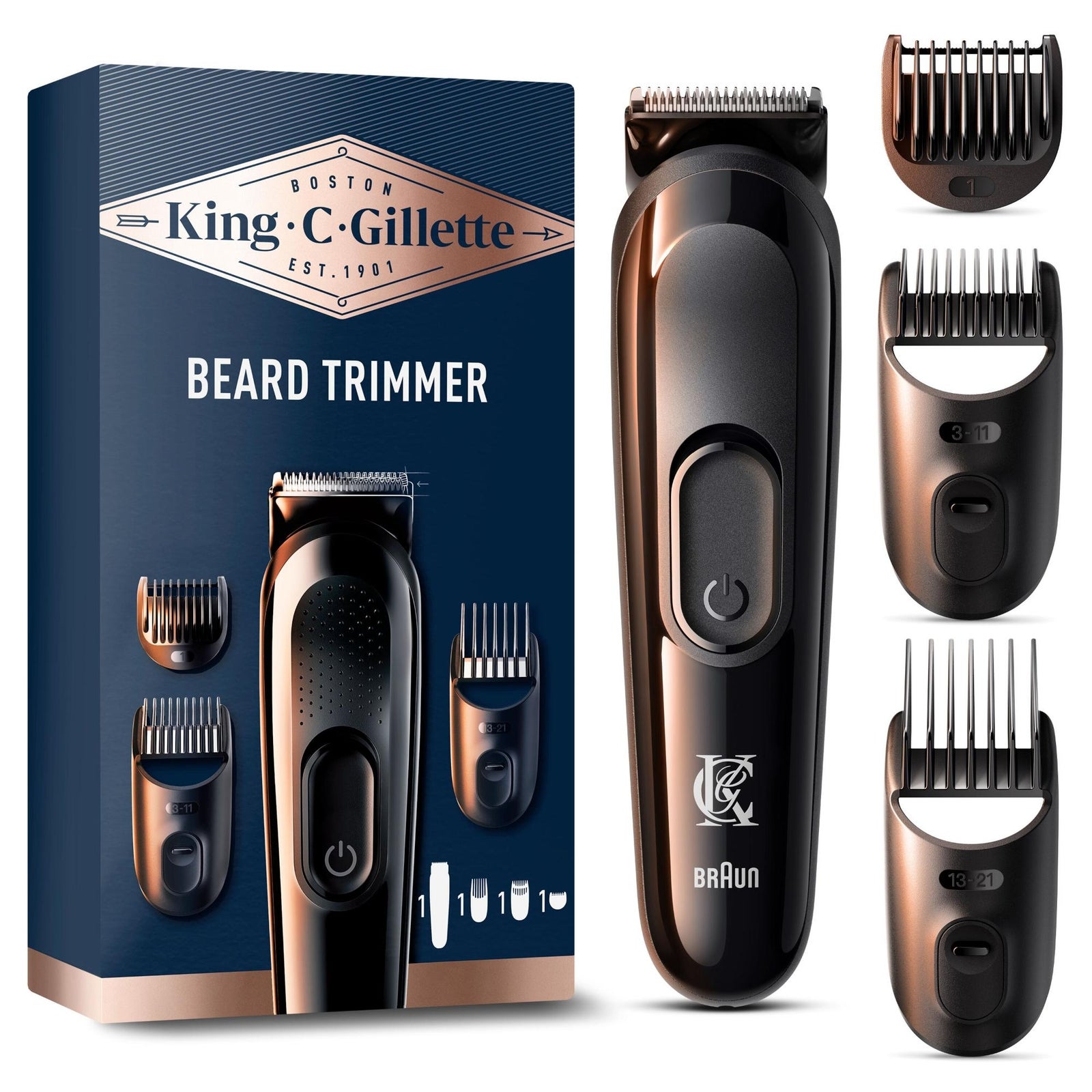 King C Gillette Cordless Beard Trimmer for Men with combs cleaning brush and charger