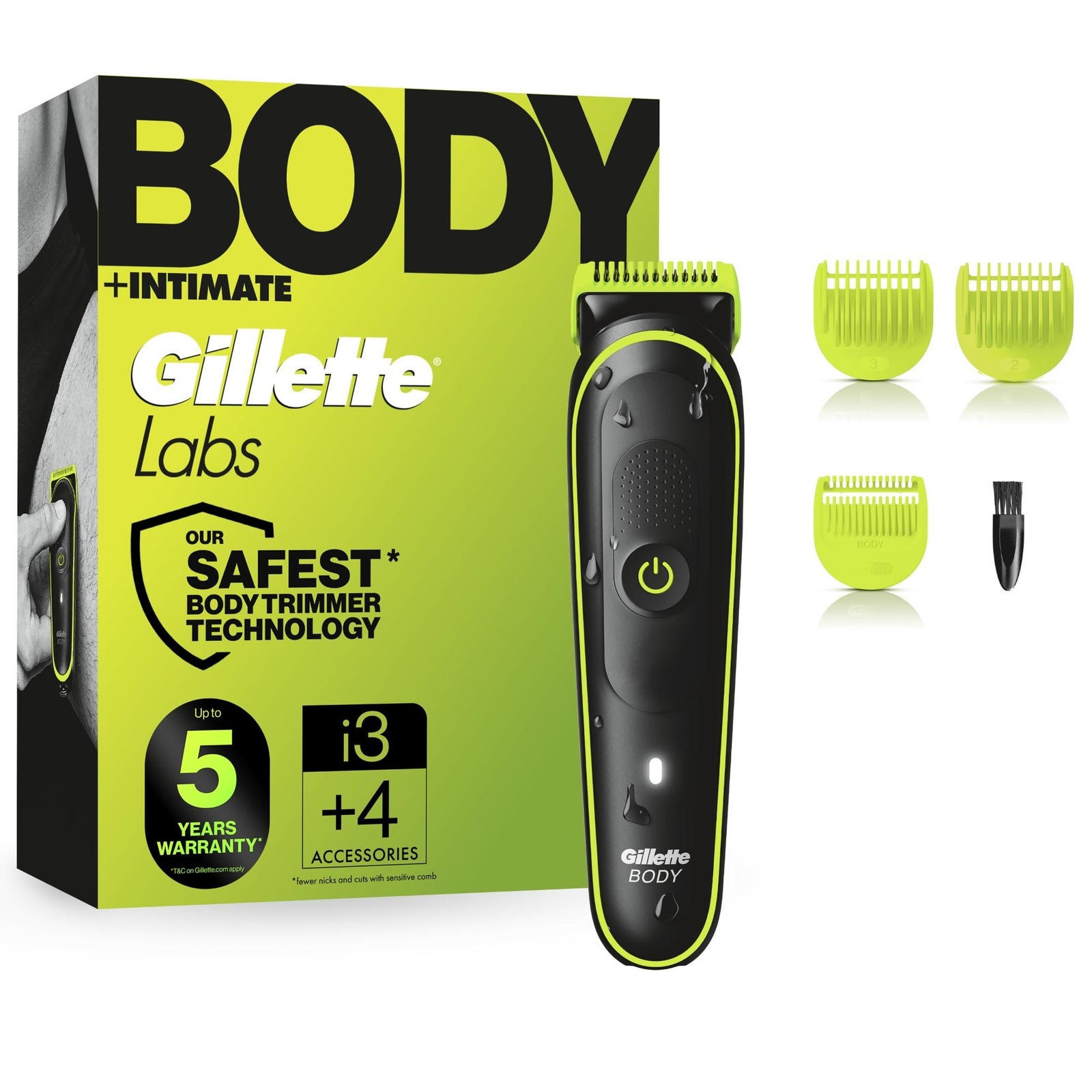 GilletteLabs i3 Body + Intimate Hair Trimmer for Men, with 2 Combs | Precision Body & Pubic Hair Trimming, Cleaning Brush, SkinFirst Technology, Waterproof, 80-Min Runtime - Image 2
