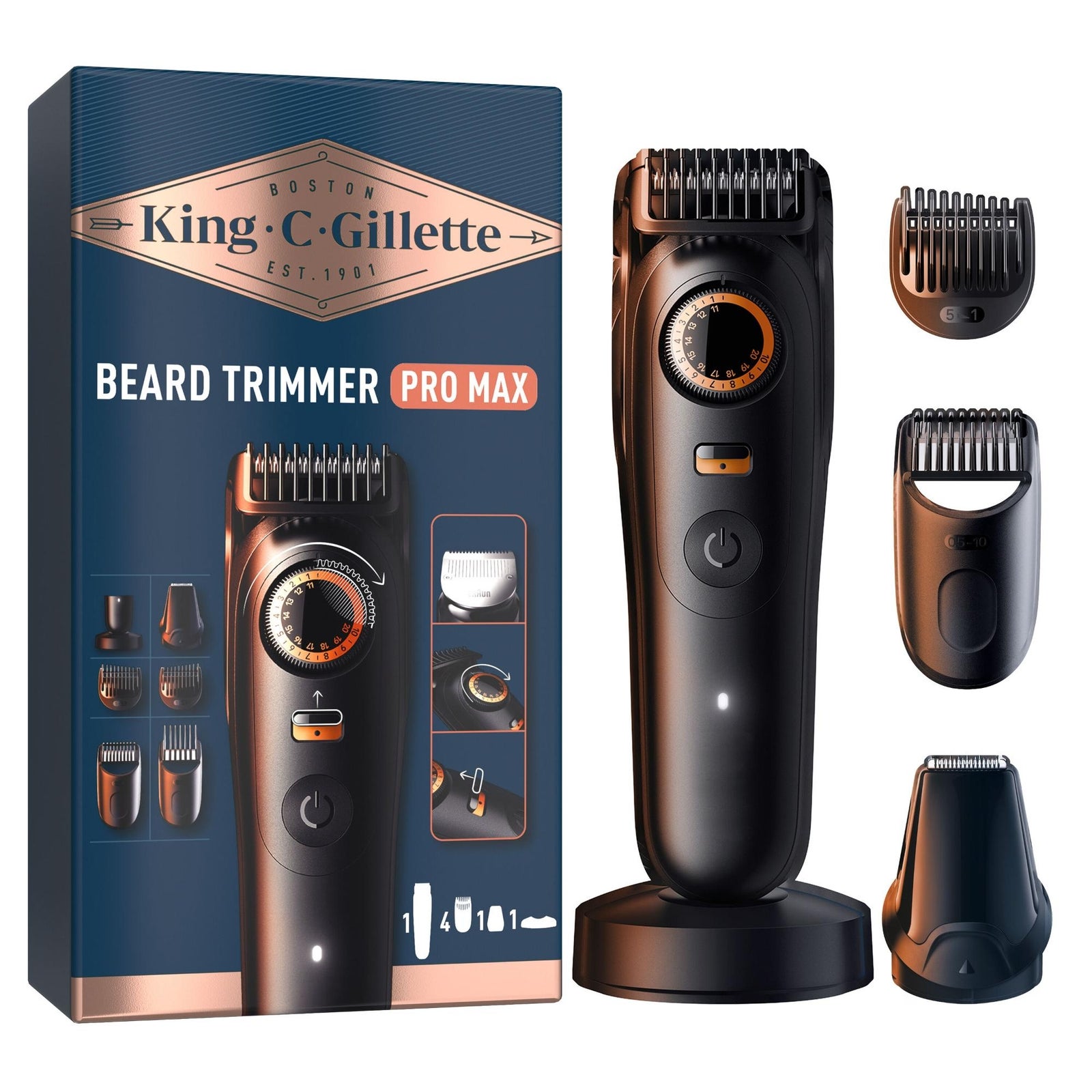King C Gillette Cordless Beard Trimmer PRO MAX for Men with combs  cleaning brush and charging stand
