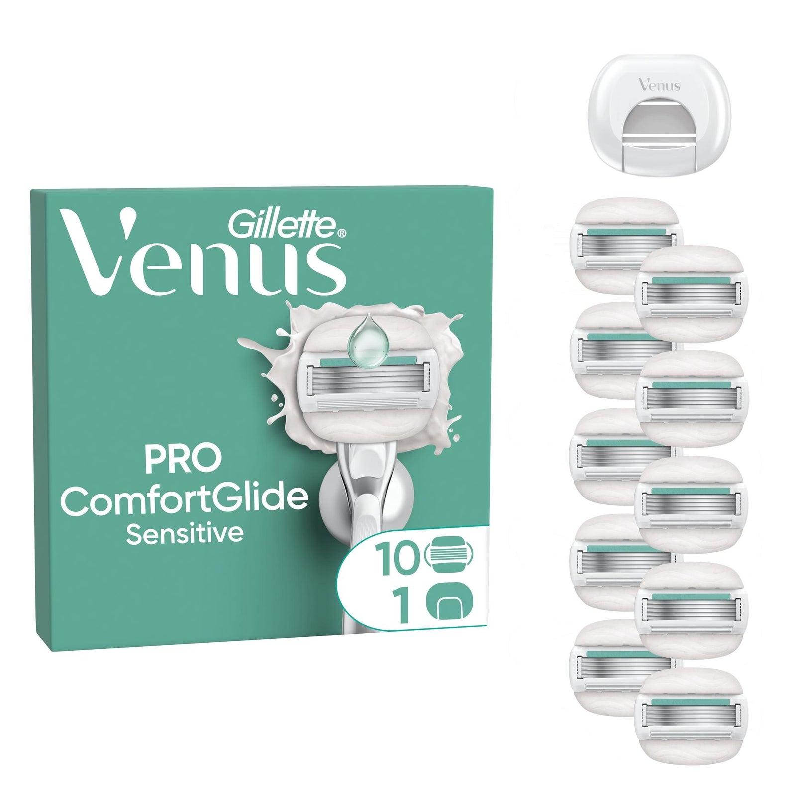 Gillette Venus Pro Comfortglide Sensitive WomenâS Blades With A Touch Of Aloe, 10 Refill Blades Cartridges, Blade Cover - Image 2