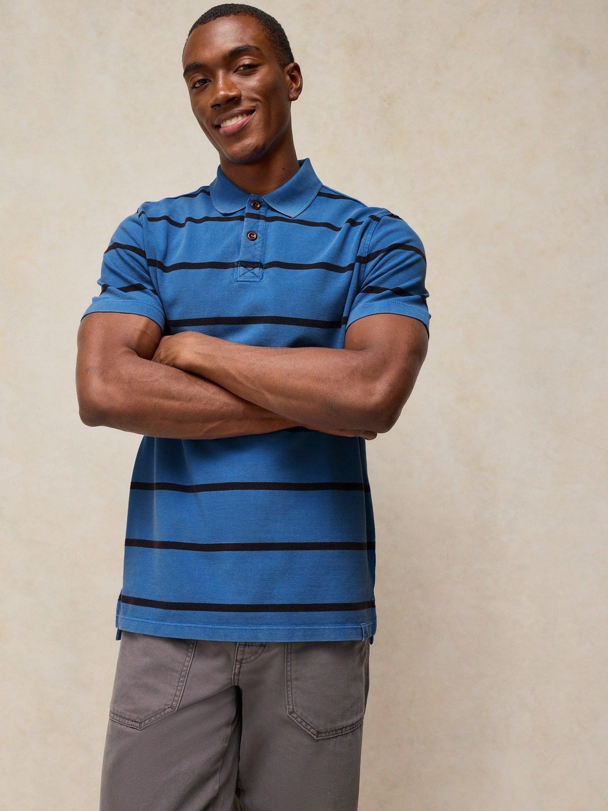 Gestreiftes Kurzarm-Utility-Poloshirt - XL/R