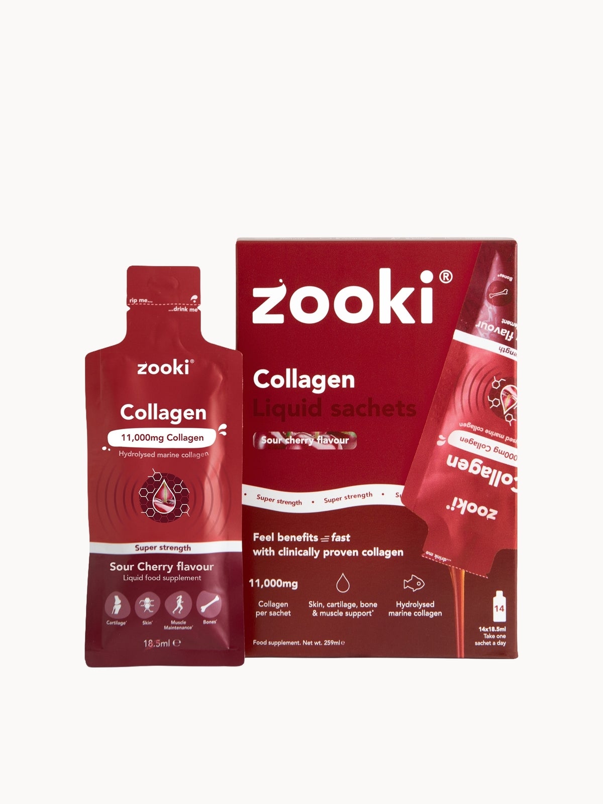 Zooki Super Strength Marine Collagen 11,000mg (14 Packs) - Sour Cherry - Image 1