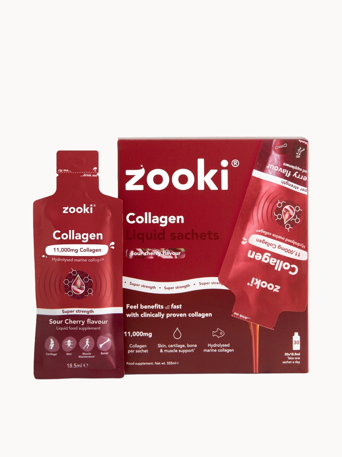 Zooki 11,000Mg Super Strength Marine Collagen Liquid Sachets | Hydrolysed Peptides | Ultimate Skin, Hair, Nails, Joints, Bones & Muscles Support (Sour - Image 2
