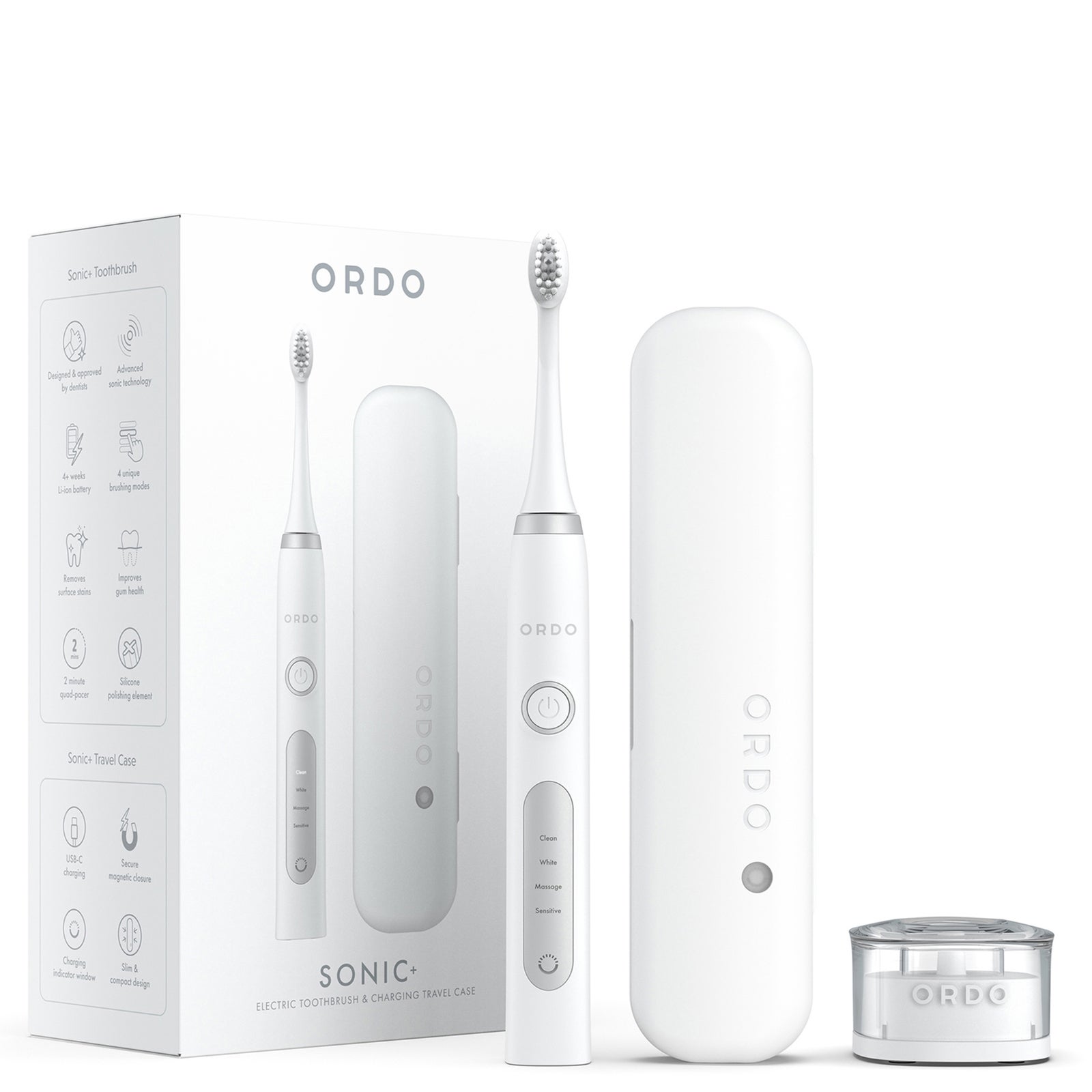 ORDO Sonic+ Toothbrush & Charging Travel Case - White/Silver