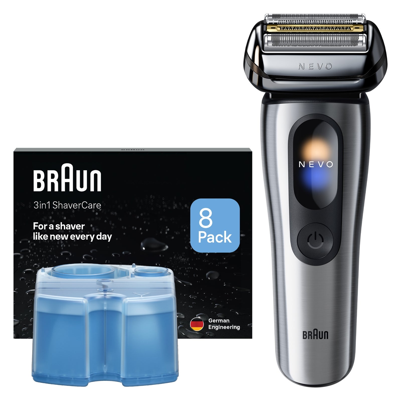 Braun Bundle: Braun Rasierer NEVO 17000cc & Reinigungskartuschen 8er-Pack: retailer-supplied image