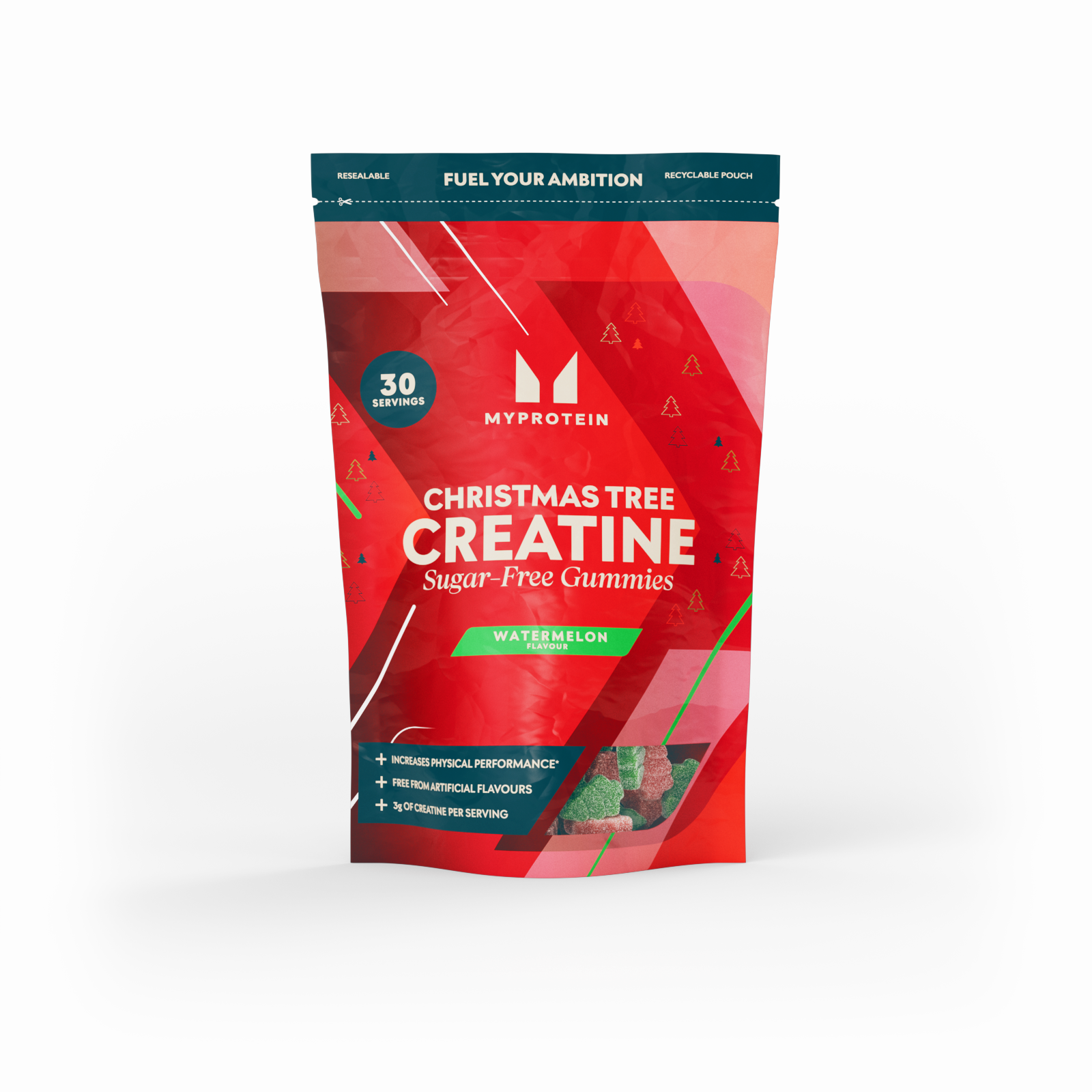 Sugar-Free Creatine Gummies - Watermelon Christmas Trees - 90GUMMIES- 30servings - Watermelon
