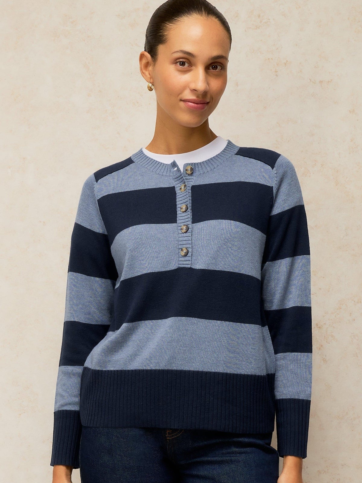 White Stuff Henley-Pullover Sienna - 36 Blau Multi