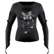 Spiral Womens Bright Eyes Slashed Goth Glove Top Black L spiral kopen in de aanbieding