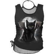 Spiral Women's BAT CAT 2 in 1 Neck Tie Mesh Top - Black - M - Schwarz