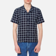 Folk Men’s Cuban Collar Shirt - Navy Check - S - Navy