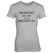 Tjunkie Bad Hair Days Dont Count If Its A Good Coffee Day Womens Grey T Shirt S tjunkie kopen in de aanbieding