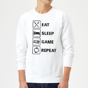 Eat Sleep Game Repeat Sweatshirt White M mens slogan collection kopen in de aanbieding Eat Sleep Game Repeat Sweatshirt White M mens slogan collection kopen in de aanbieding