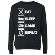 Eat Sleep Game Repeat Womens Sweatshirt Black S mens slogan collection kopen in de aanbieding